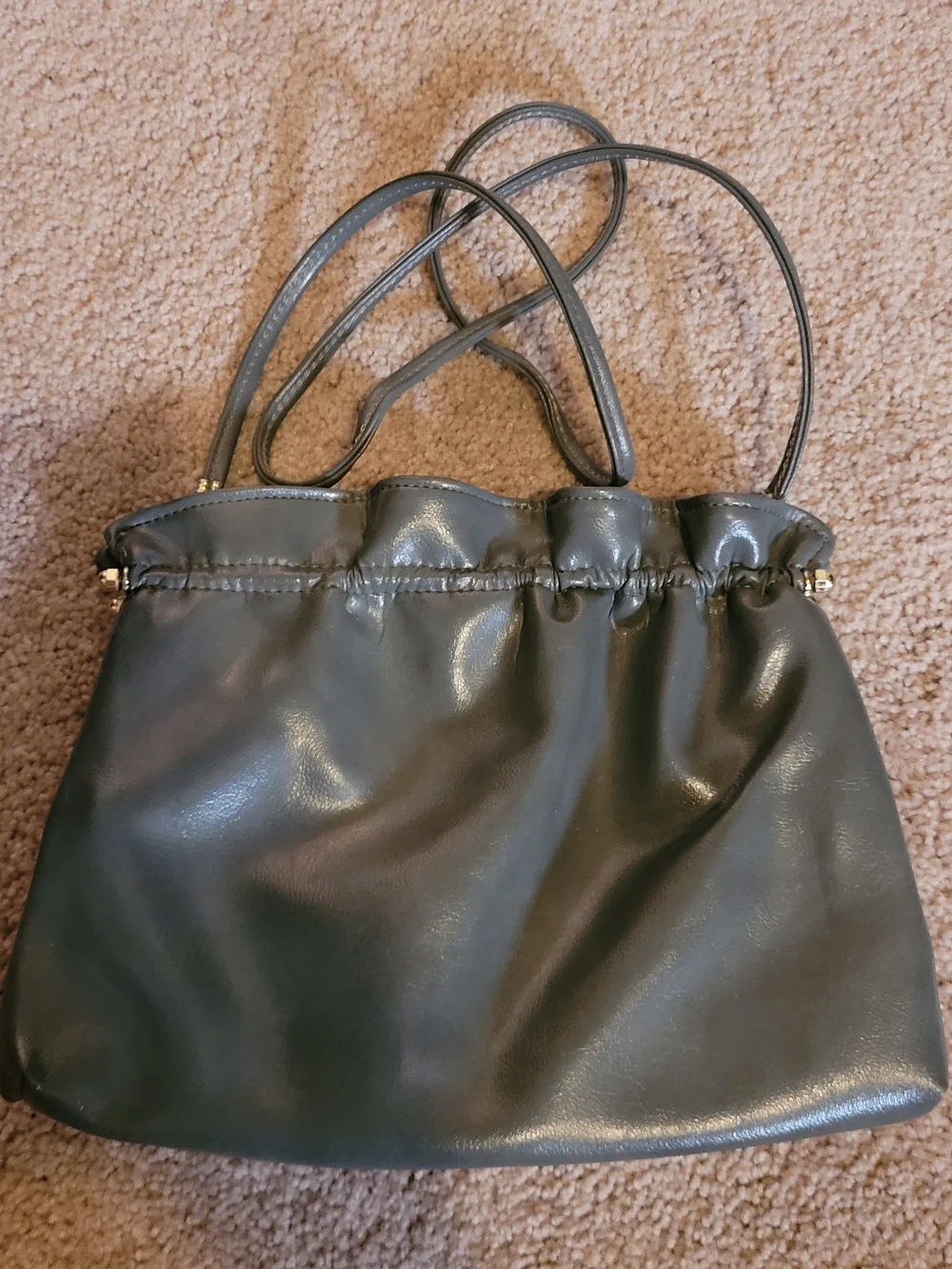 Classic Gathered Vegan Leather Shoulder Bag in Gray